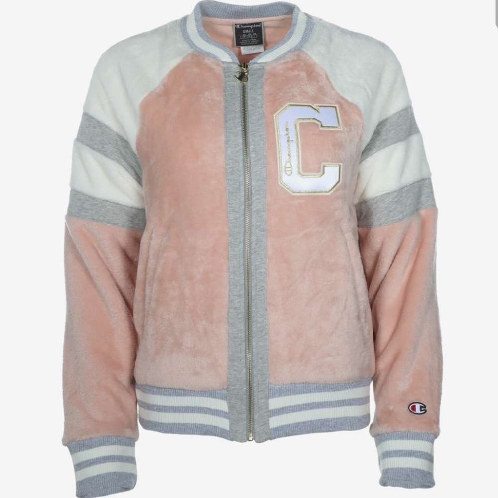 Champion Super Fleece Faux Fur Varsity Jacket